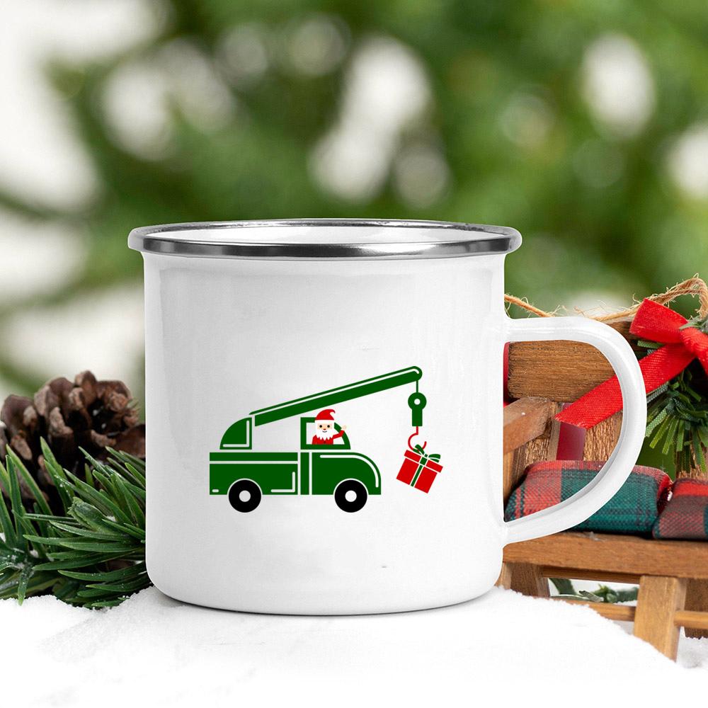 Santa Snowman Print Coffee Mugs Enamel Hot Cocoa Chocolate Cup Kids Breakfast Milk Oatmeal Cups Handle Xmas Decor Holiday Gifts