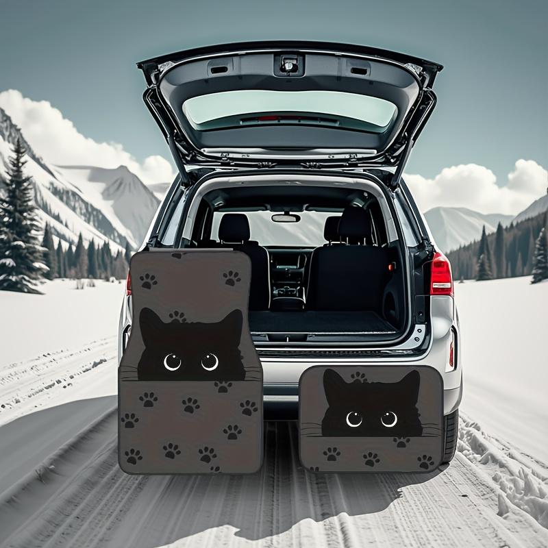 Car Floor Mats, Cute Black Cat Car Floor Mats, Charming Cat Printed Anti Slip Mats with Big Eyes, Universal Car Floor Mats