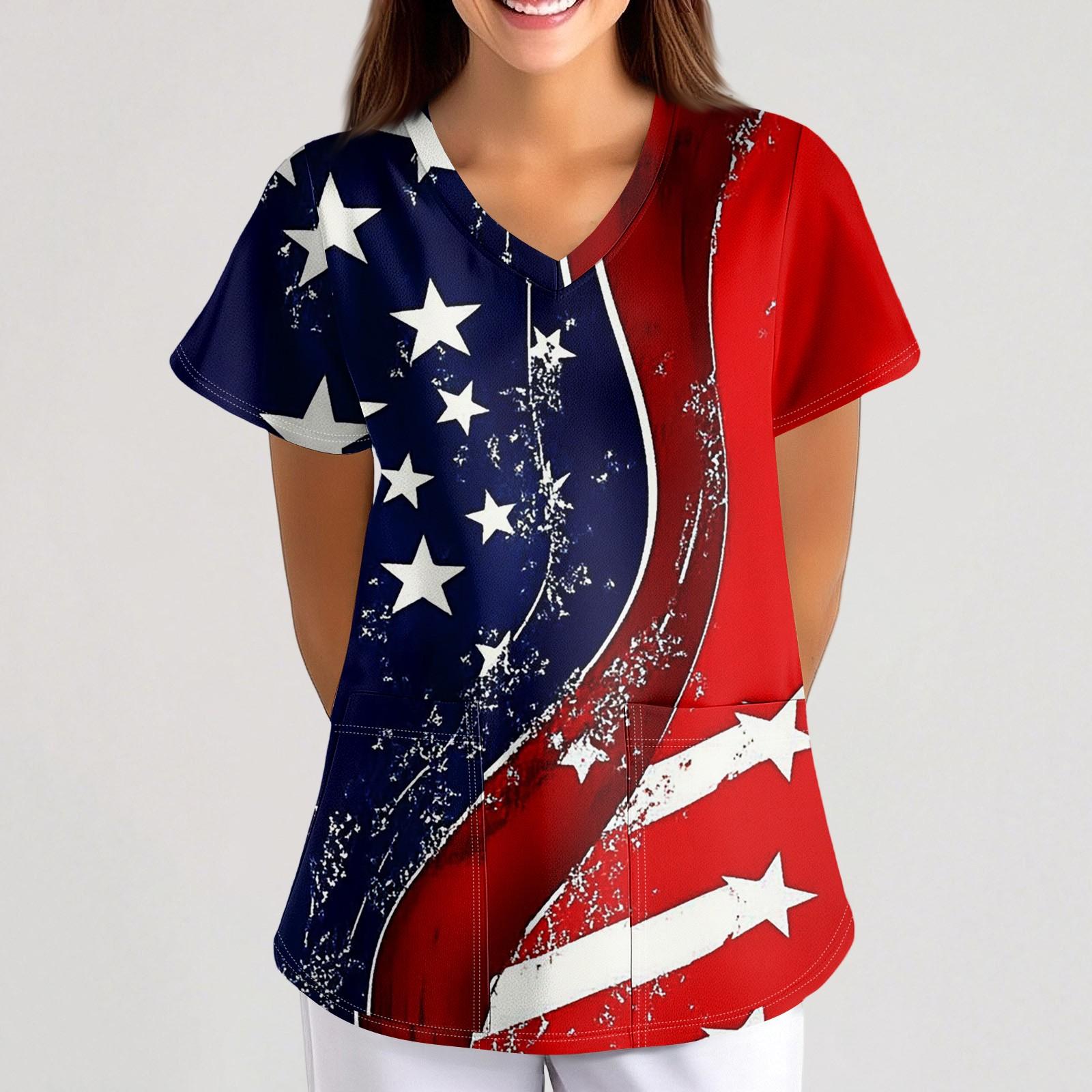 

Плюс размер скраб с принтом, рабочая форма, топы для женщин, забавные футболки с перекрестным v-образным вырезом и короткими рукавами, рабочая одежда, футболка с карманами XXL синий