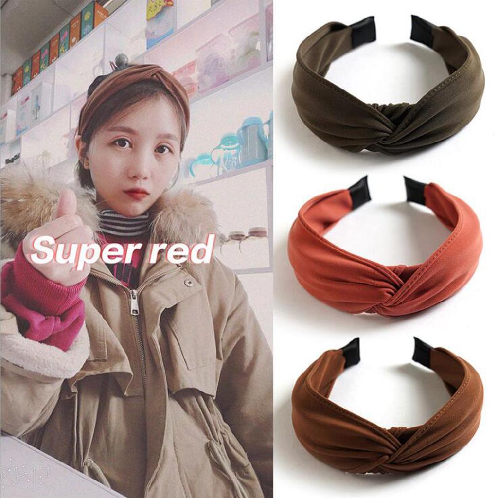 Neuzugang Damen Stirnband Klassisches Uni Haarband Turban Überkreuzter Knoten Haaraccessoires Hochwertiger Haarreif
