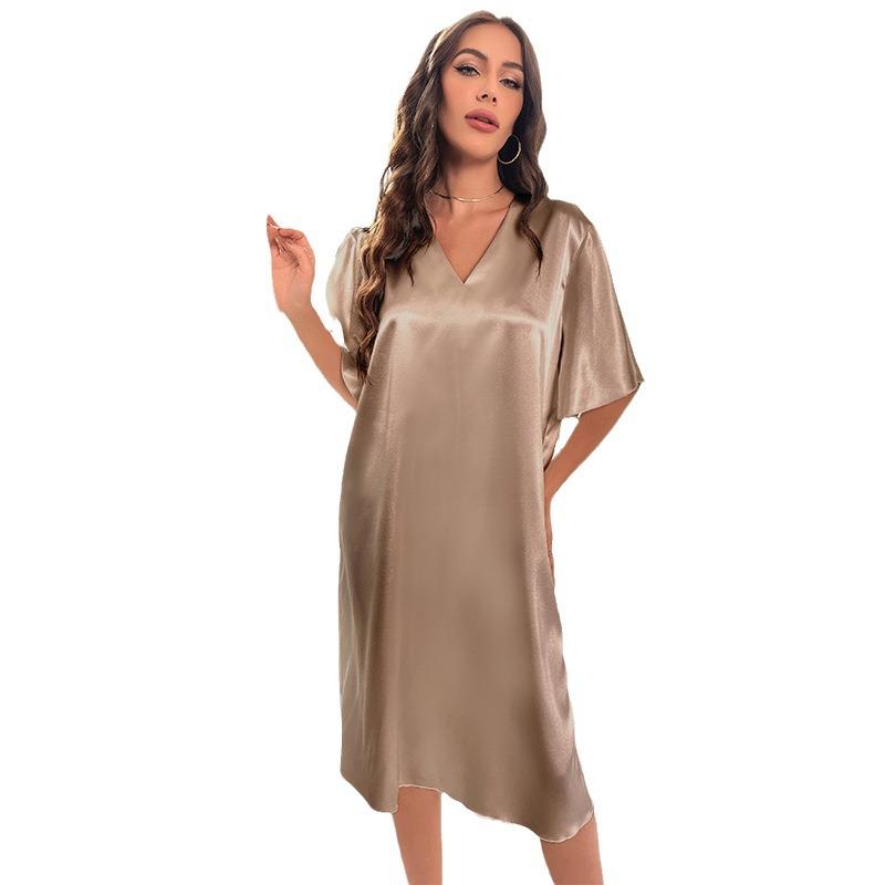 Dámská nadměrná dlouhá noční košile z ledového hedvábí - Letní chladivá, tenká domácí noční košile