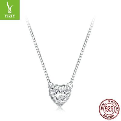 Zartes Herzförmiges Moissanit Schlüsselbein Kette Damen, Funkelnder Mozzarella Diamant Liebe S925 Sterling Silber Halskette