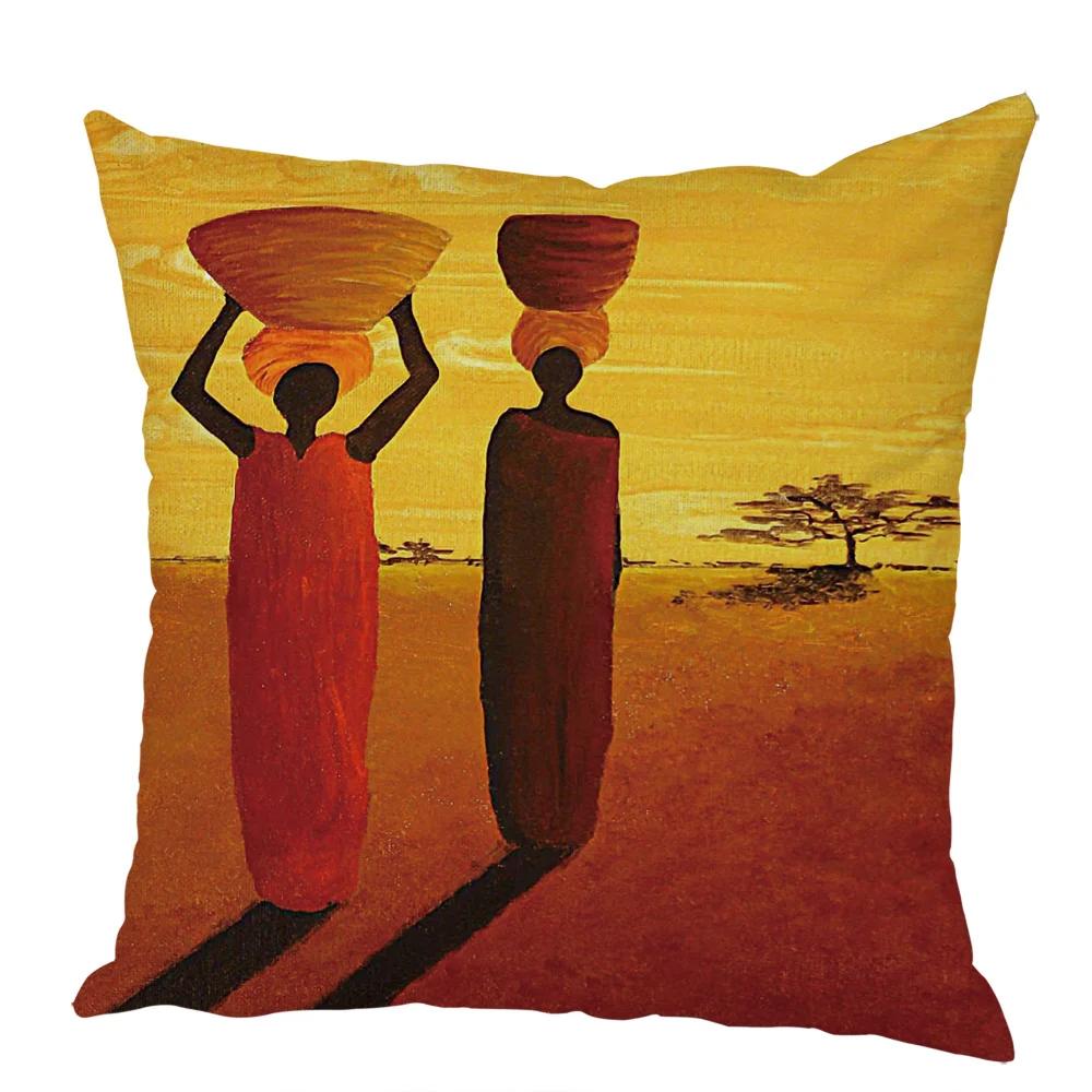 Peach Skin Cushion Cover 45x45cm Abstract Painting Africa Life Pillowcase African Woman Home Decor Gallery Exotic Pillow Case