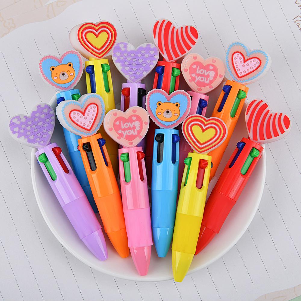 Four-color Ballpoint Pen Cute Cartoon Creative Valentine's Day Gift Multi-color Pen Heart-shaped Pressing Love Pen