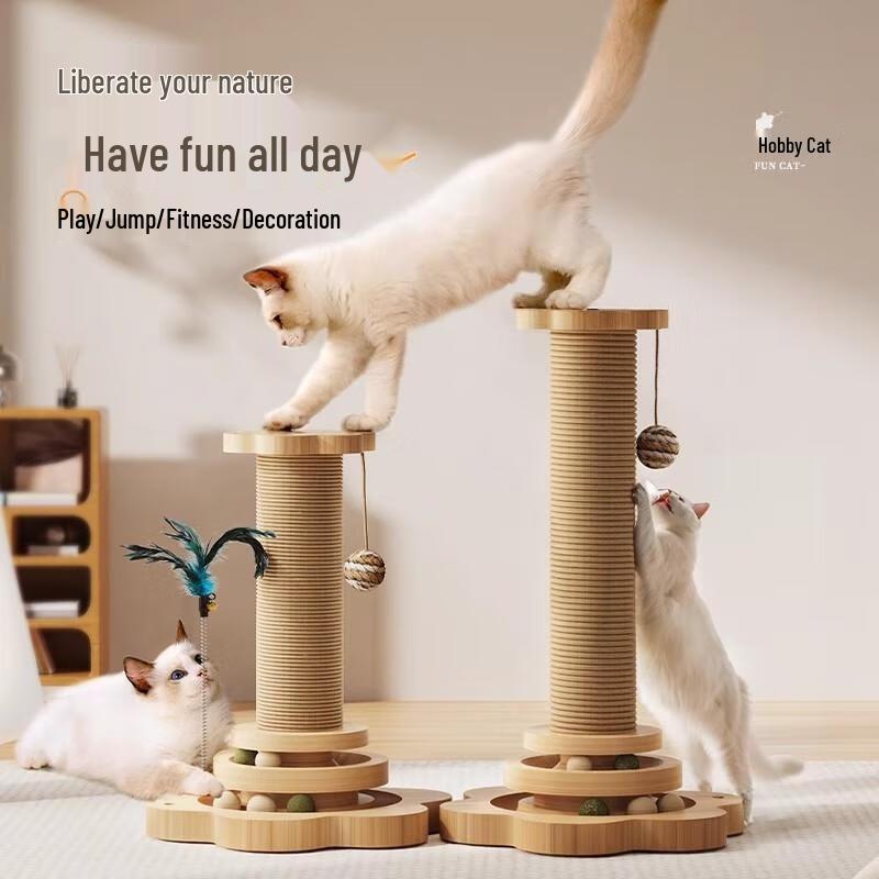 Rascador para gatos de madera maciza y sisal