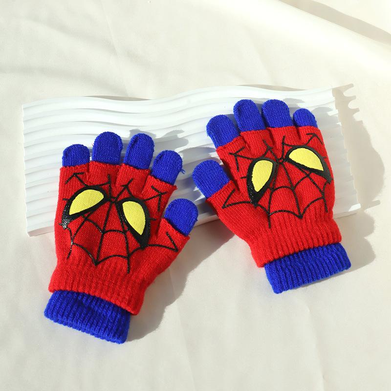 Guanti invernali caldi in maglia a mezze dita Marvel Spider-Man per bambini, guanti a muffola con eroe dei cartoni animati per bambini in età scolare dai 6 ai 12 anni