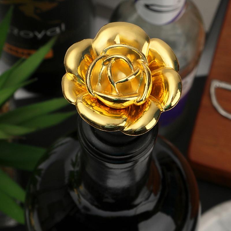 Wine Bottle Stopper Golden Rose Zinc Alloy Wine Stopper Bottle Corks Wine Saver Food Grade Decorative Leak Proof Wine Corks For