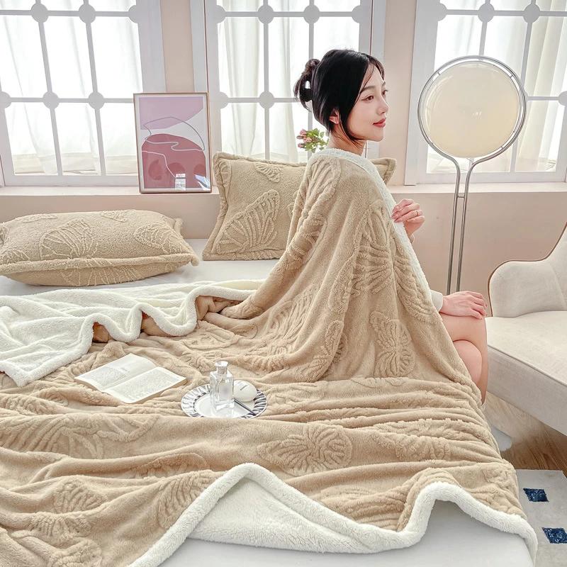 New Butterfly Tafu Velvet Blanket Warm Autumn Winter Soft Fluffy Bed Sofa Blankets Office Nap 2 Layer Thickened Throw Blanket