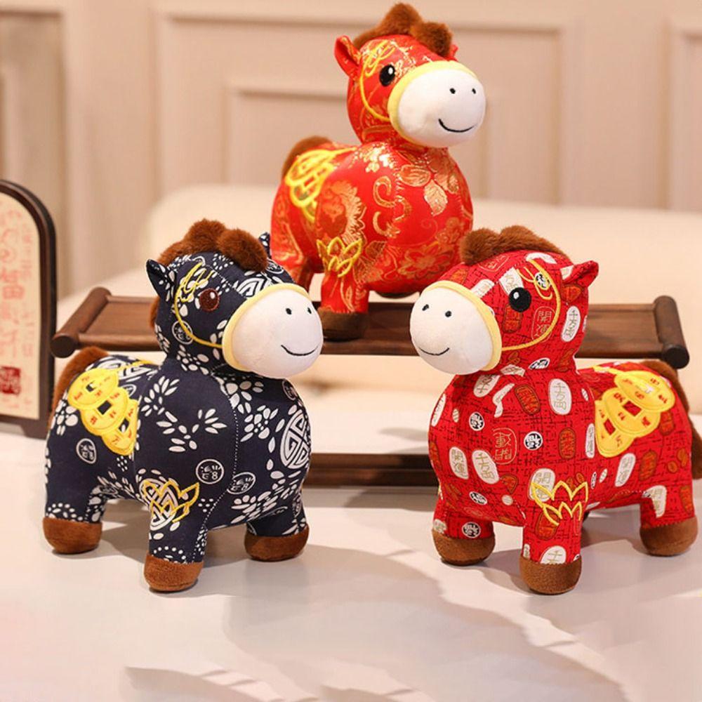 Lucky Horse Stuffed Toys Cartoon Animal Mascot Traditional Pony Plush Doll Home Decor