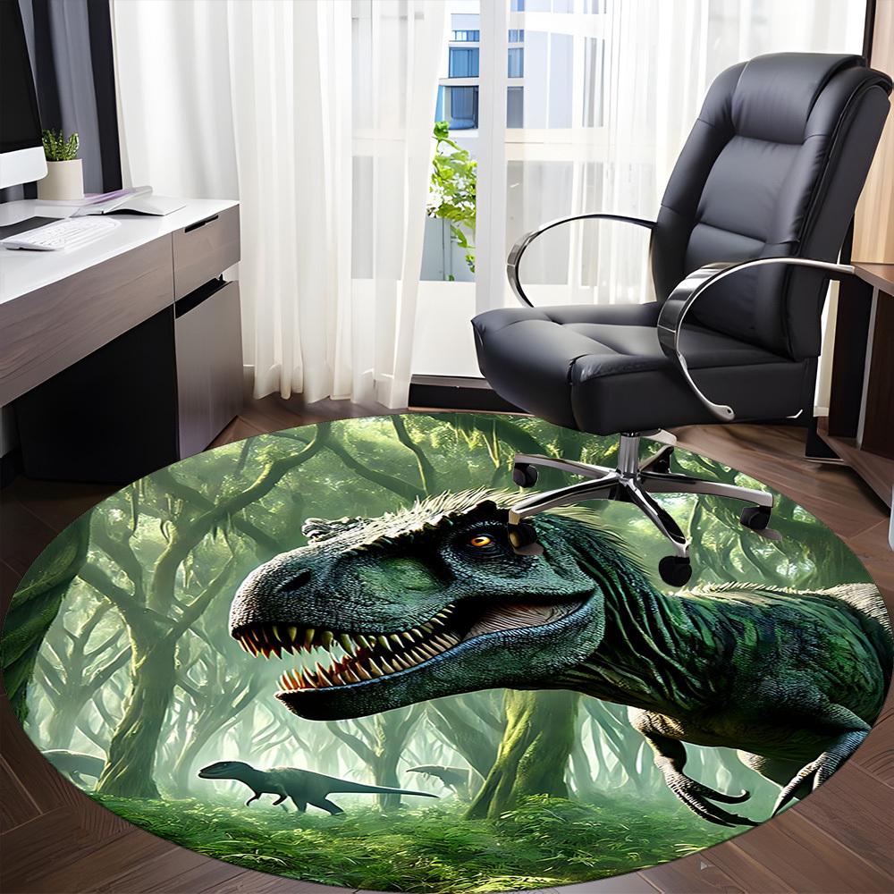 1pc Dinosaur Forest Scene Chair Carpet for Office, Round Non-Slip Durable Large Size Office Carpet, Suitable for Office, Beautiful Decoration