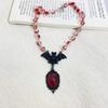 New Fashionable Dark Gothic Red Bat Crystal Necklace Halloween Men's And Women's Beaded Trendy Jewelry Accessory