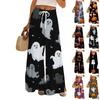 Women's Casual Fashion Halloween Print Elastic Waist Drawstring Pockets Wide Leg Straight Trousers
