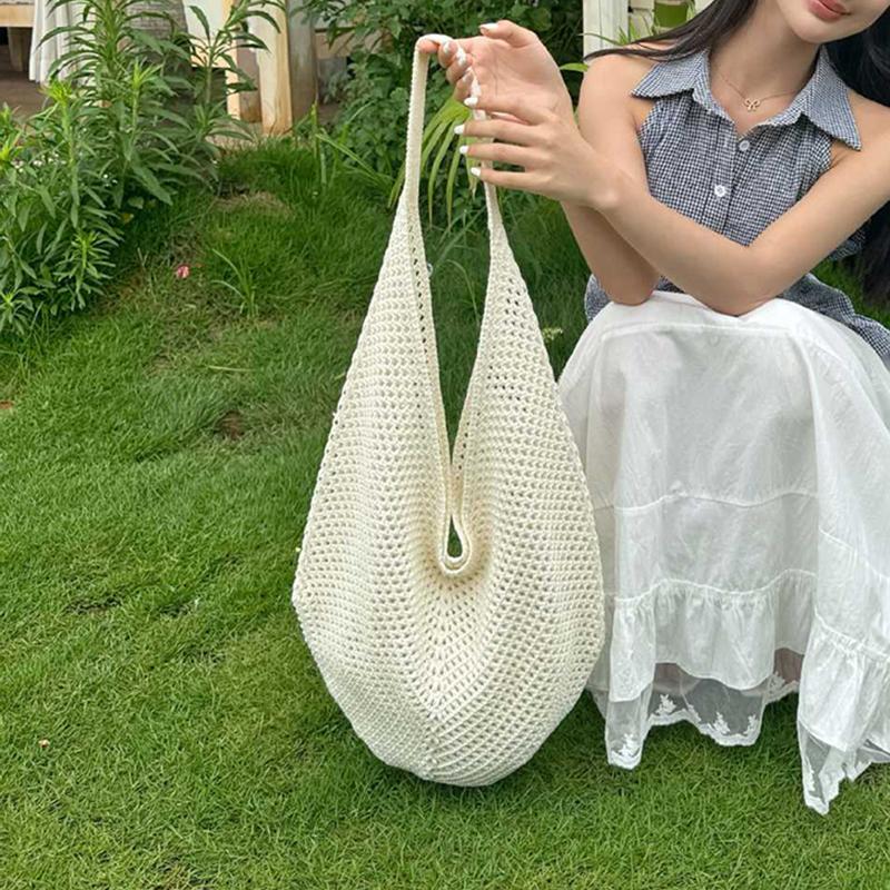 Fashion Women's Hollow Woven Shoulder Bags Large Capacity Knitting Underarm Bag Solid Crochet Tote Summer Mesh Beach Bag