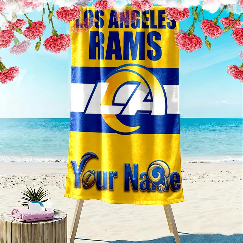 Name Custom Los Angeles Rams Print Beach Towel, Large Soft Quick Dry Towel for Beach Camping Swimming