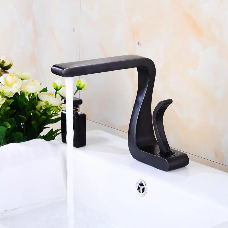 KEMAIDI White Gold Brass Bathroom Sink Faucet Single Handle Bathroom Faucets Hot Cold Mixer Tap Deck Mounted Z Shape Style