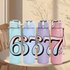 1PC Shiny Glitter Number 67 Pattern 750ml Color Plastic Sports Water Bottle Leakproof Flip Straw Lid Suitable for Sports Office Home Use
