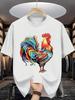 1PC Men'S Casual Streetwear T-Shirt with Vibrant Rooster Print | Breathable Regular Fit Short S