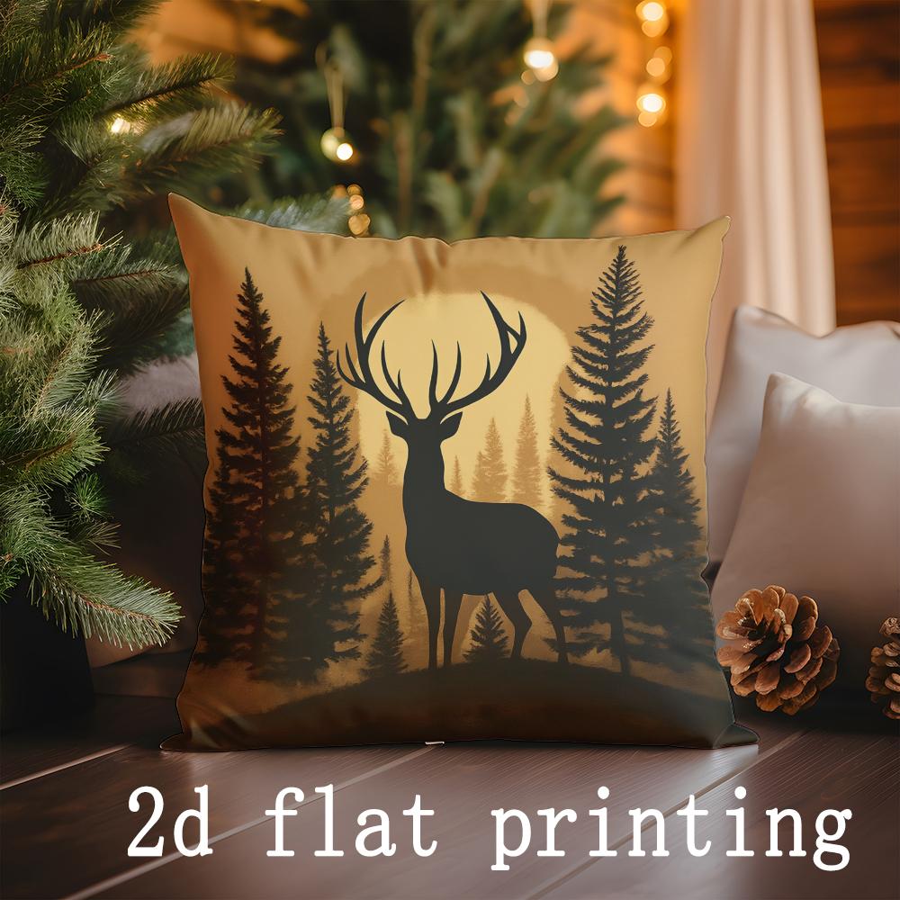 Home Decor Christmas Santa & Deer Pattern Pillow Covers Pattern Cushion Cover Suitable for Sofa Bedroom Car Pillow Cover