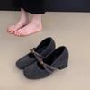 Inner height increase thick heel gray fluffy shoes female winter Korean version fairy Mary Jane shoes velvet warm cotton shoes