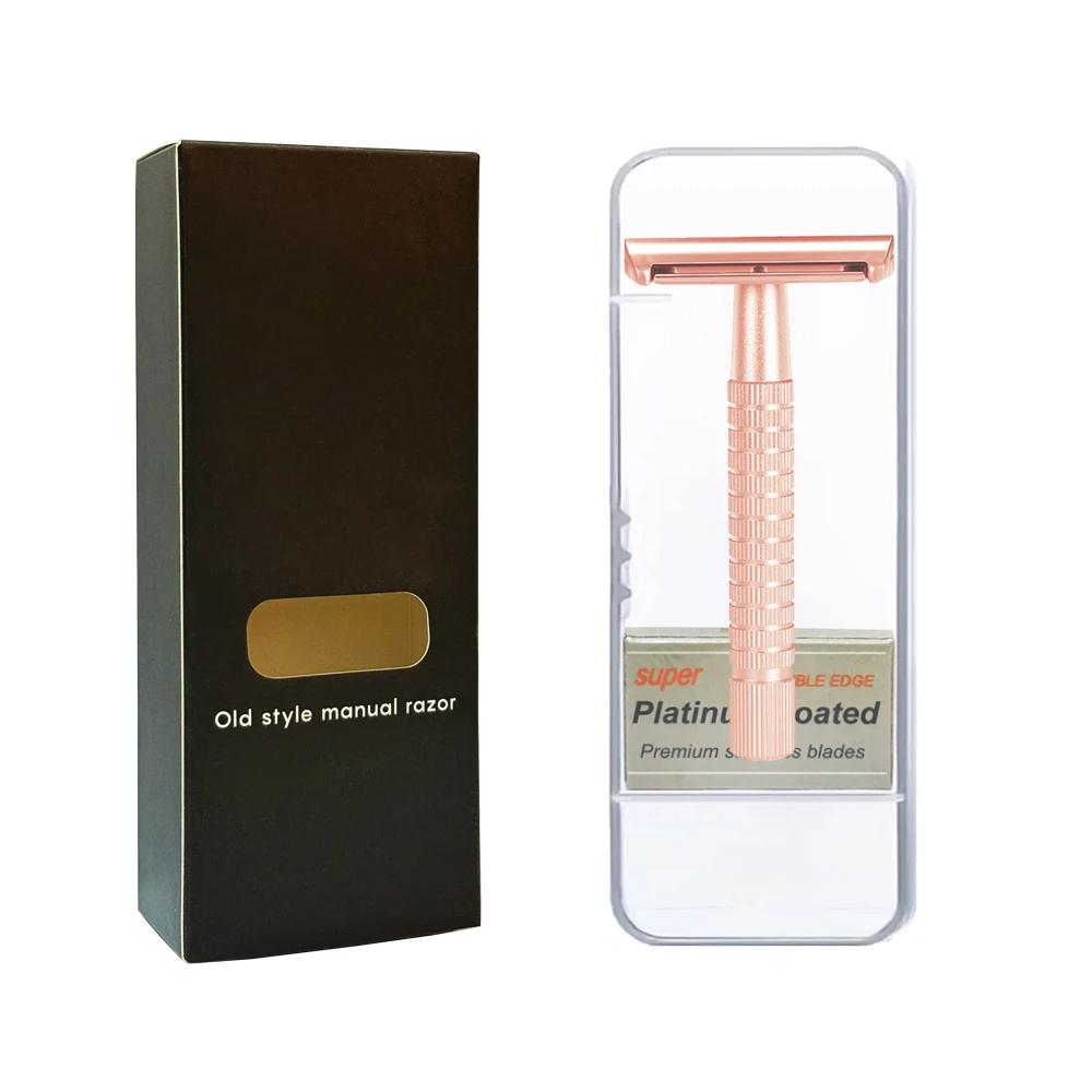 Kurzer Griff Aluminiumlegierung Klassischer Sicherheitsrasierer Doppelklingen-Rasierer für Männer mit 5 Super-Klingen