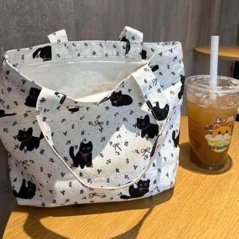 

Новая сумочка с котенком, холщовая сумка, сумка-тоут, высокая стоимость, сумка для бенто большой вместимости, нишевая универсальная сумка