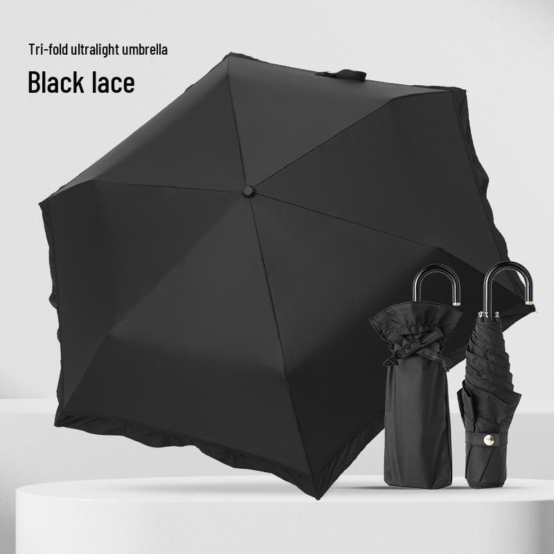 180g Japanese Style Lightweight Three-Fold Sun and Rain Umbrella with Black Glue UV Protection