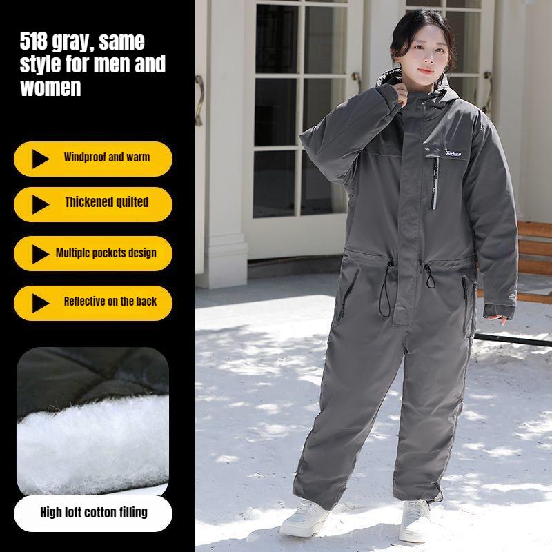 

Windproof Cold Proof Winter Cycling Clothing Thick Warm Integrated Set Fishing Skiing Moto Riding Gear L 155-160cm серый