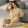 Pajamas Women'S Winter Three-Layer Velvet Thickened Padded Set Woven Pure Cotton Interlayer Winter Women'S Warm Loungewear