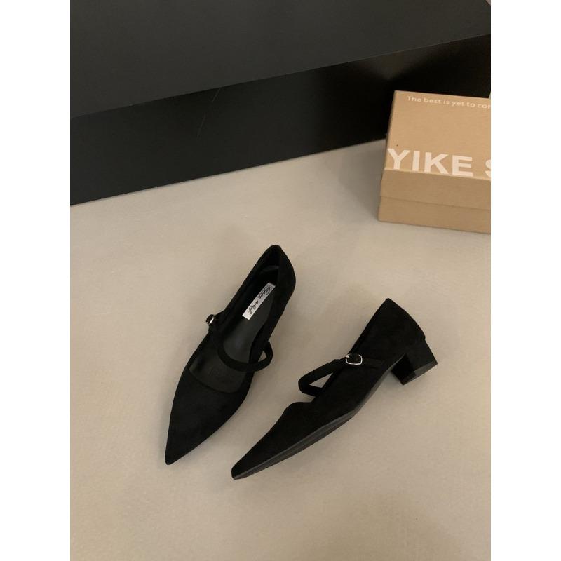 

Temperament pointed buckle black fashion shoes autumn new with skirt heels women s thick heel Mary Jane shoes 35 чёрный