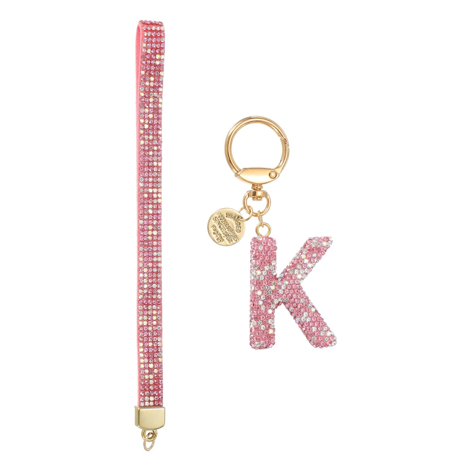 

[uxcell] Women s Initial K Alphabet Rhinestone Keychain with Heart Decor, Pink, Bag Key Accessory Strap