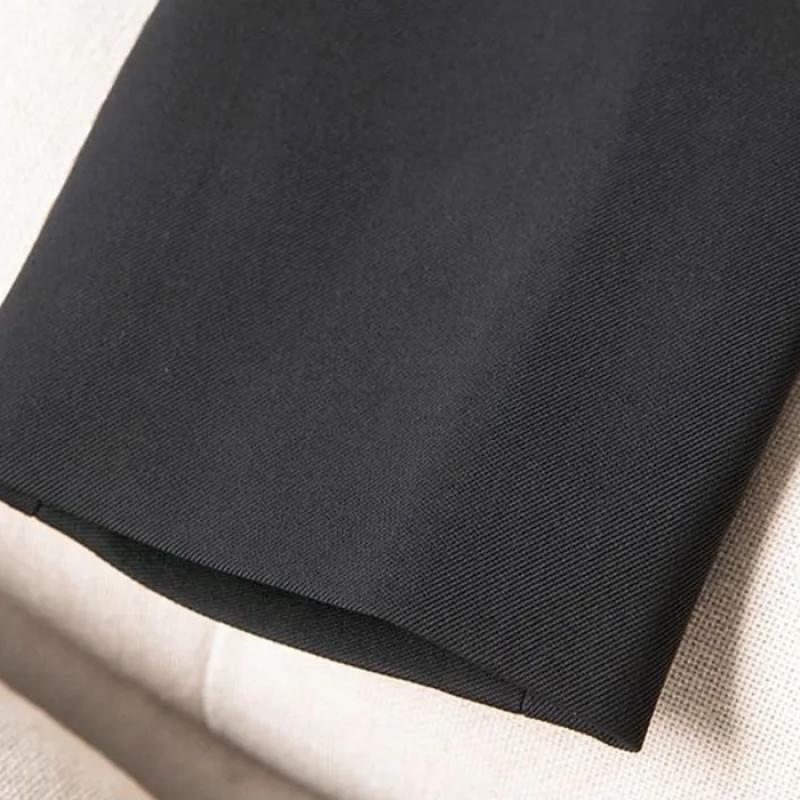 Black Cropped Blazers for Women Korean Fashion Double-Breasted Office Suit Coat Ladies Vintage Long Sleeve Outerwear