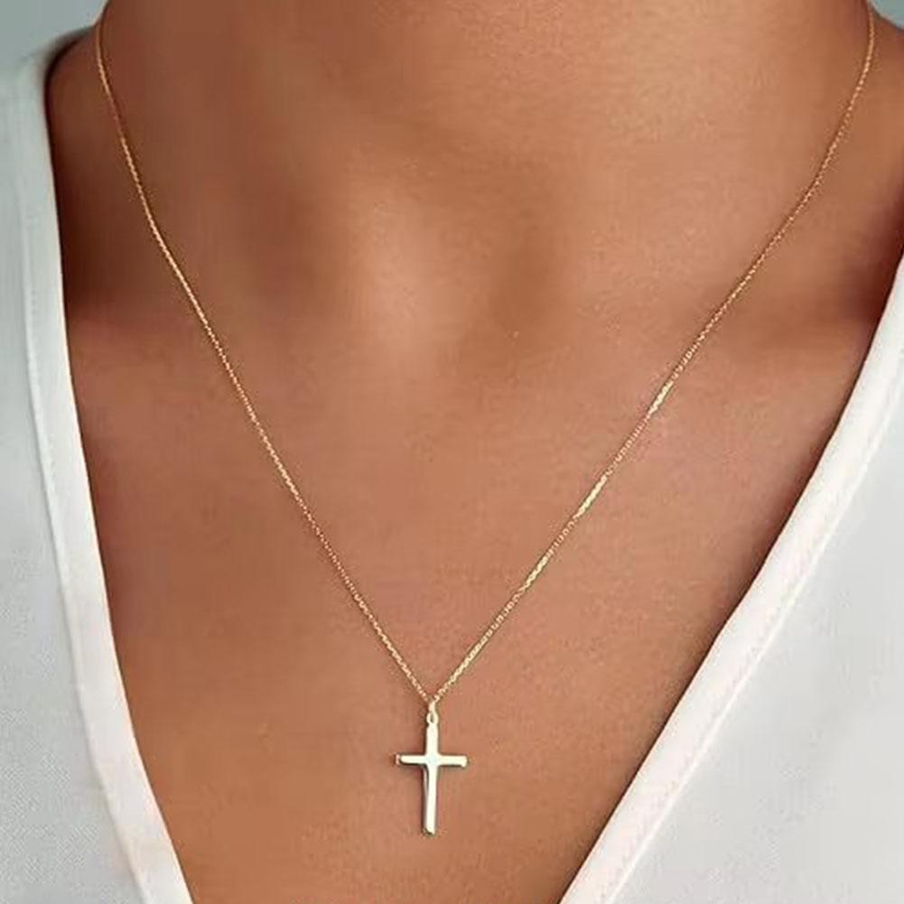 Christian Titanium Steel Cross Nacklace For Men Women Single Cross Pendant Necklace Women Men Link Chain Charm Necklace Jewelry