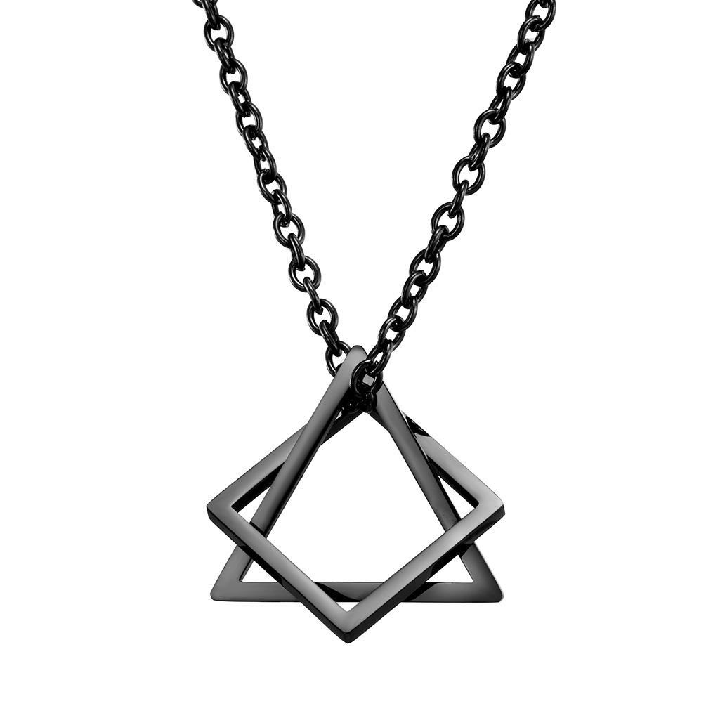 Triangle Square Necklace For Men Hip Hop Style Copper Color Geometric Pendant Stainless Steel Chain Trendy Couple Jewelry Gifts