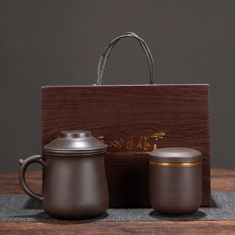 Gift Box Purple Sand Mug Personal With Lid Tea Separation Tea Cup Office Tea Cup Gift Customization