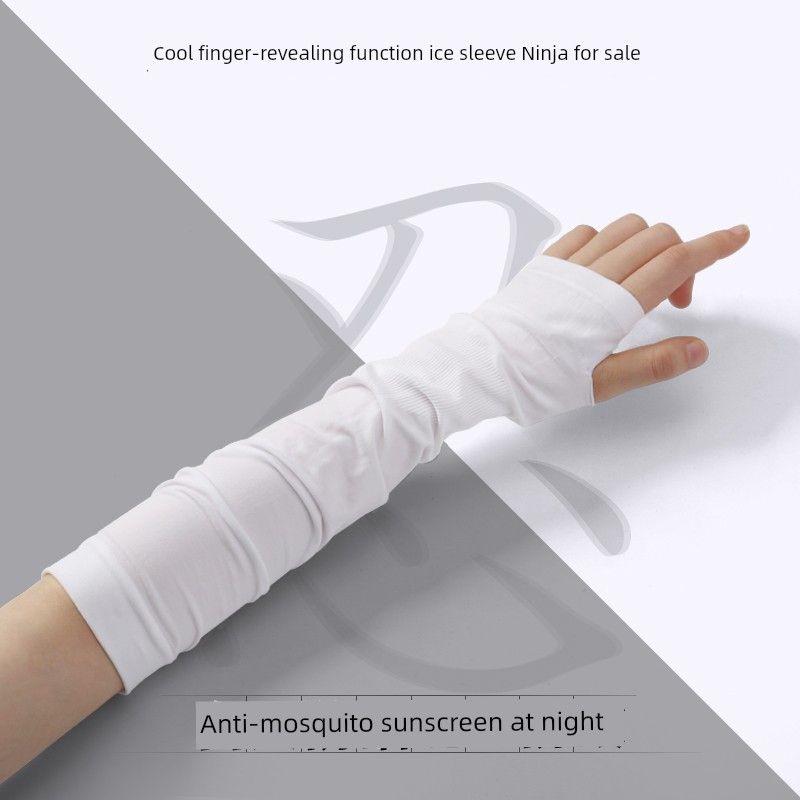 

Летние черные солнцезащитные нарукавники без пальцев женские перчатки Long: mosquito repellent pure white sleeve