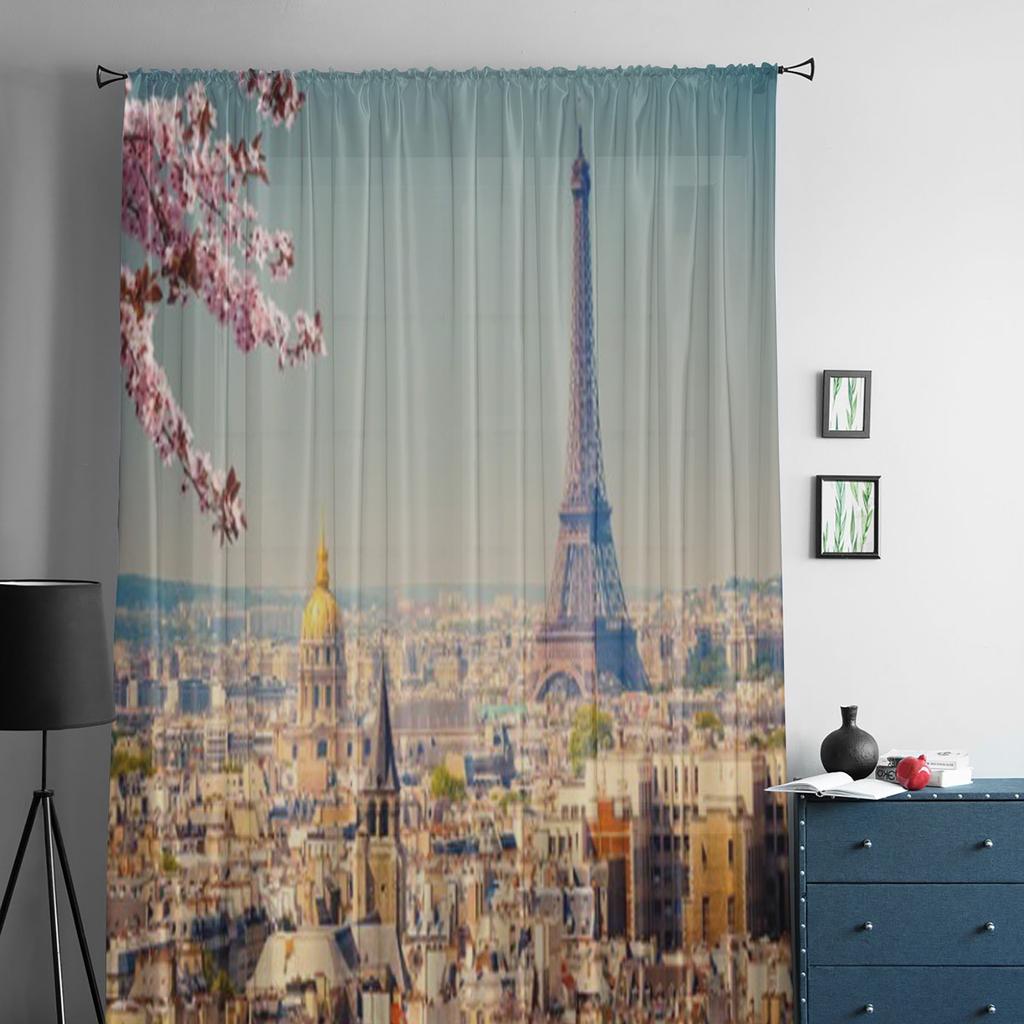 Blick auf den Eiffelturm in Paris im Frühling Frankreich Transparente Vorhänge für Wohnzimmer Tüll-Fenstervorhang Schlafzimmer Küche Schleier Vorhänge