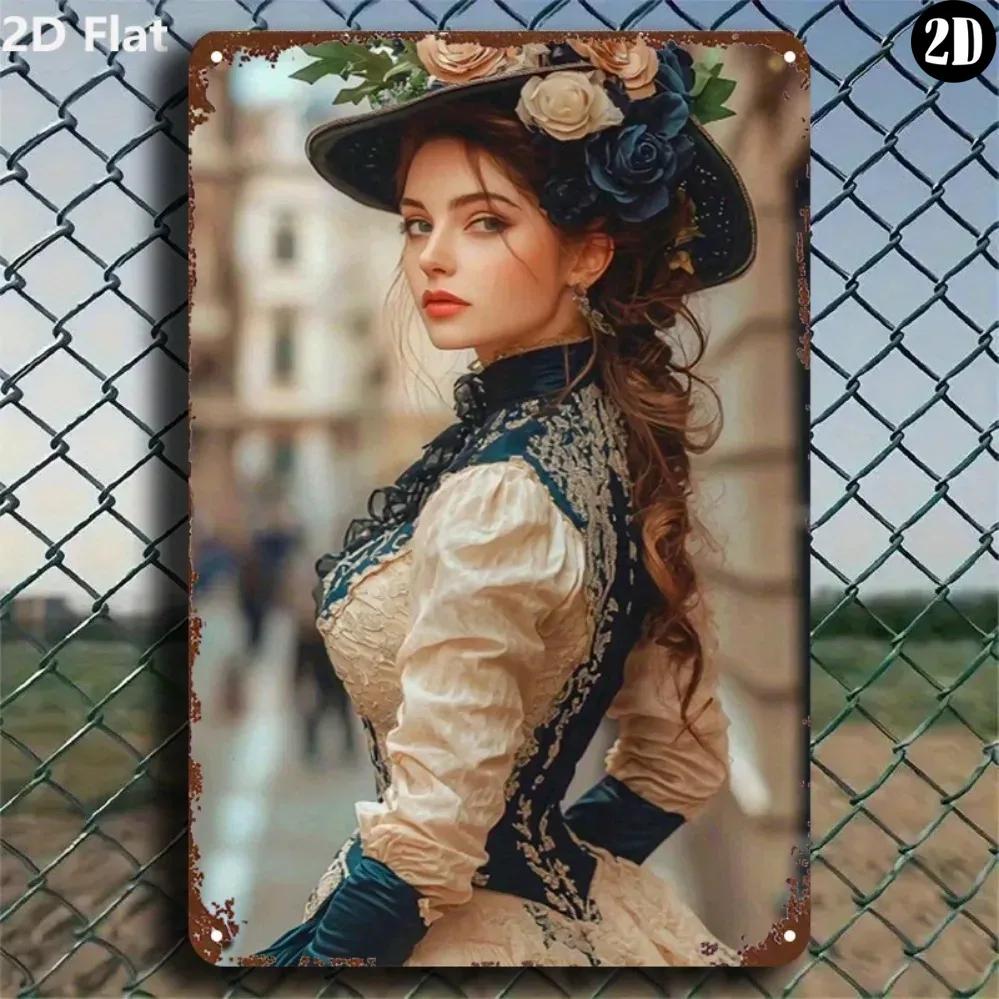 Vintage Victorian Woman D Portrait Iron Sign Waterproof Rustproof Durable Wall Decor