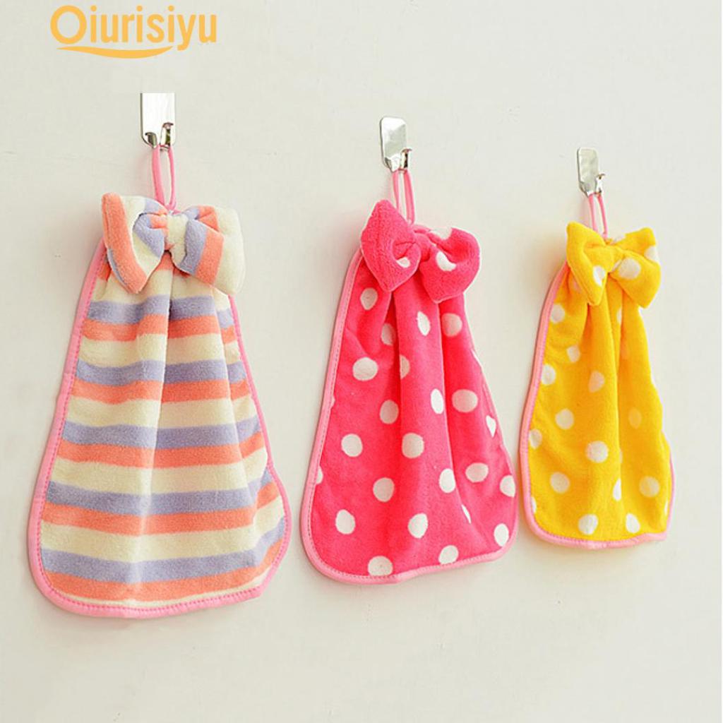 Bowknot Hanging Hand Towel Cleaning Bibs Bathroom Sheet Travel Yellow Dot