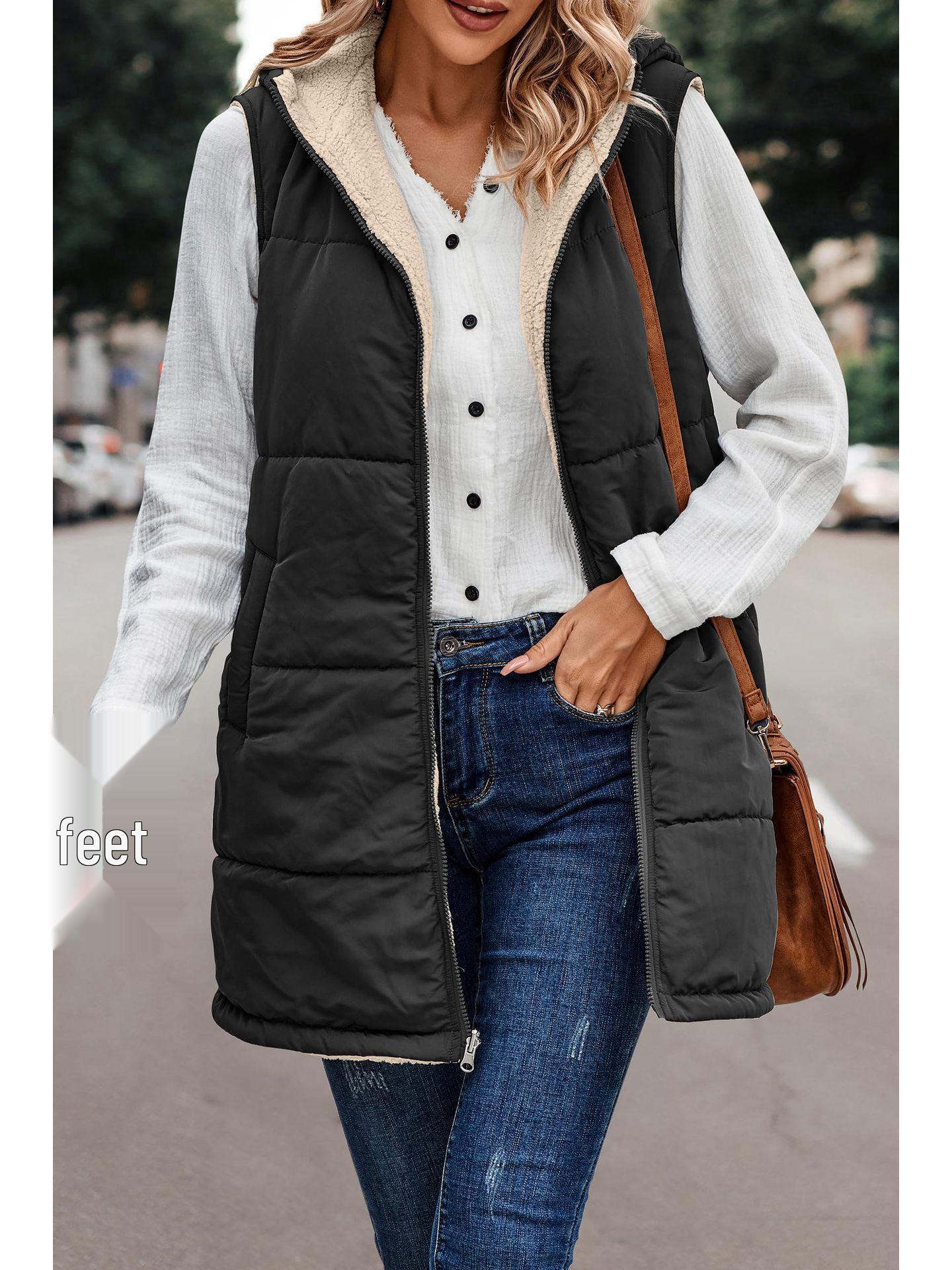 

2023 Європейський та Американський Однотонний Двосторонній Бавовняний Жилет з Капюшоном: Теплий, вітрозахисний кардиган 5XL чорний