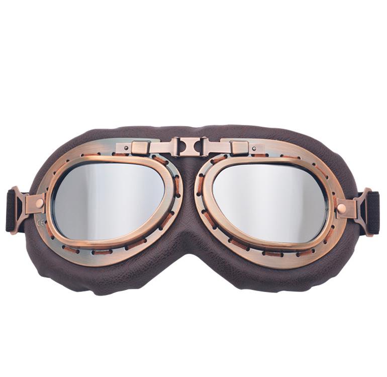 Retro Silver Frame Harley Motorcycle Goggles - Foldable Windproof Antique Bronze Design for Karting
