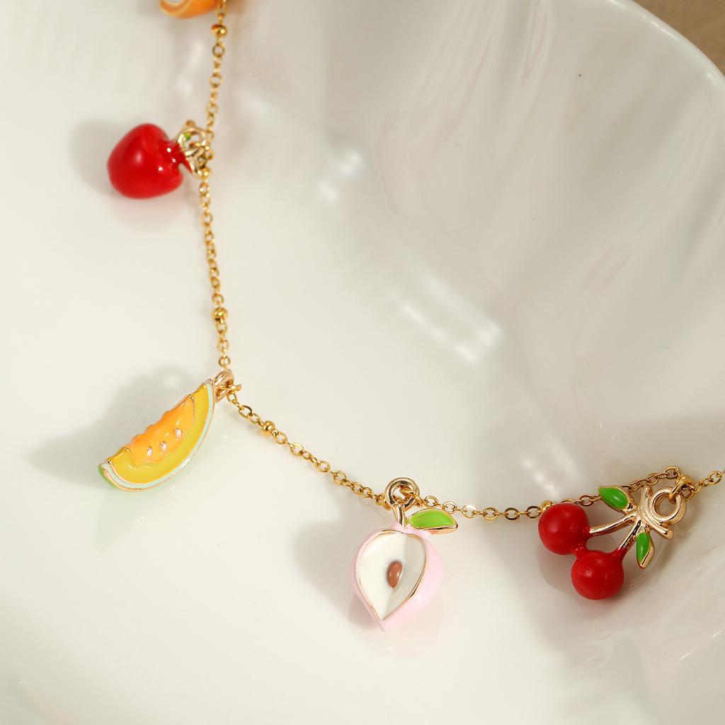 GEMCHIC Women's Stainless Steel Fruit Cherry Apple Charm Bracelet - 18K Gold Plated, Fashion Dainty Jewelry