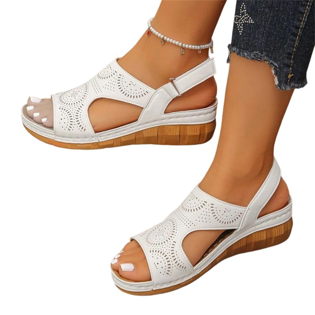 Women’s Plus Size Adjustable Strap Hollow Out Casual Round Toe Sandals with Hook and Loop Closure for Summer Comfort