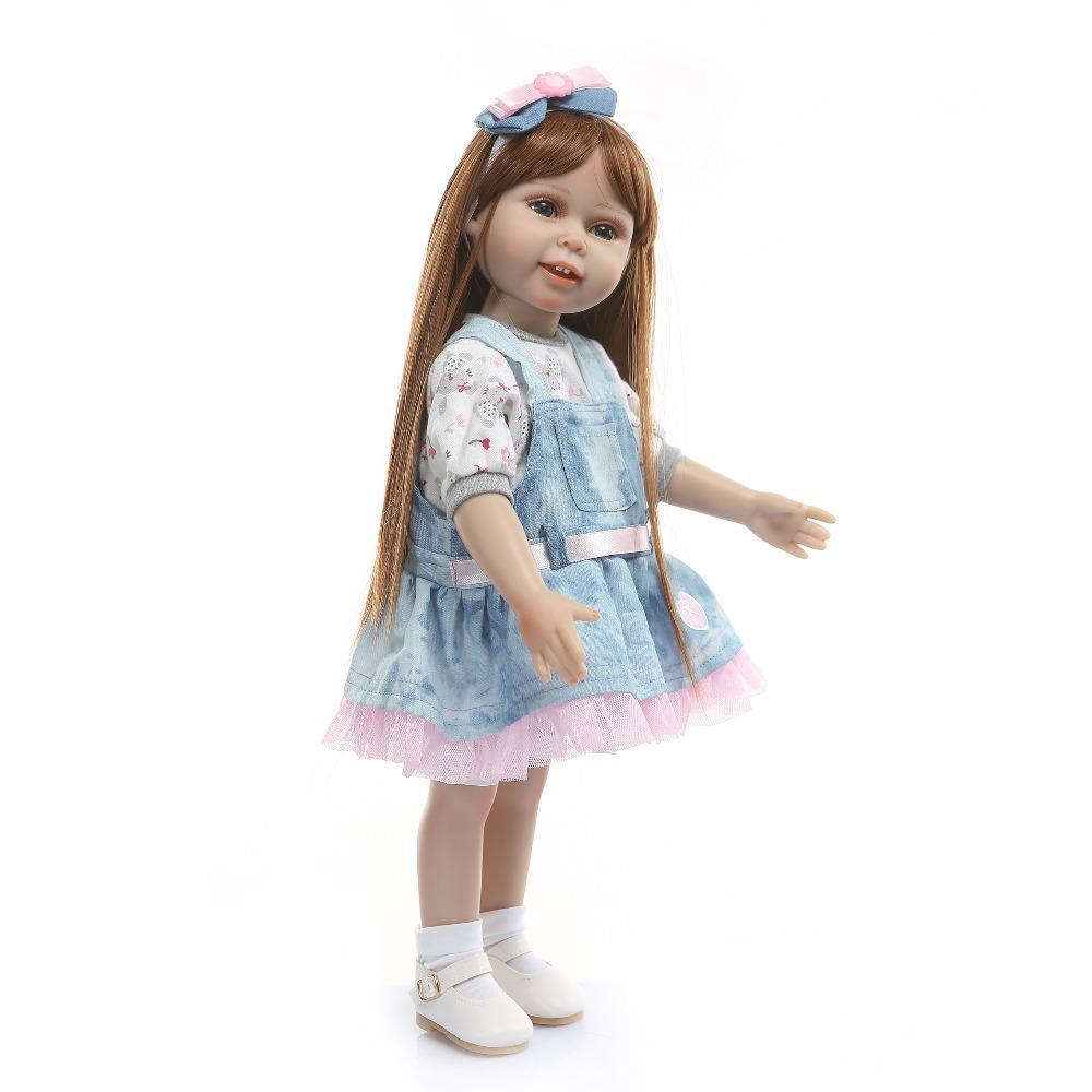 NPK Süße Lange Haare Mädchen Puppe Mode Denim Kleid Mädchen Geschenk