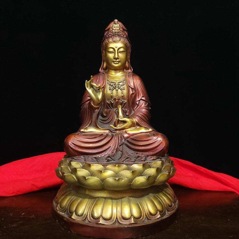 Style Full Color Painted Copper Home Decor Craft Ornament South Sea Lotus Guanyin Buddha Statue Decoration