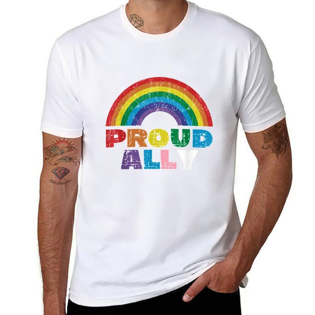 Proud Ally Lgbt Rainbow Gay Pride Month Tshirt Work Utility Casual Tee Shirt