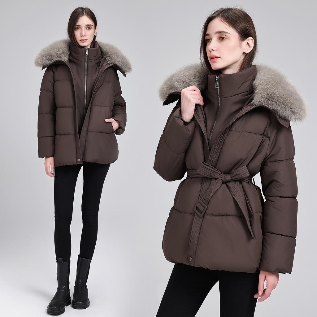 Europe and the United States new tops fake two waist thickened large fur collar women's coat tide