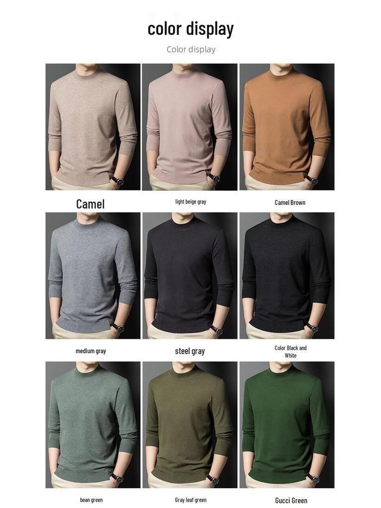 Pull en maille à manches longues et col semi-montant style coréen pour homme