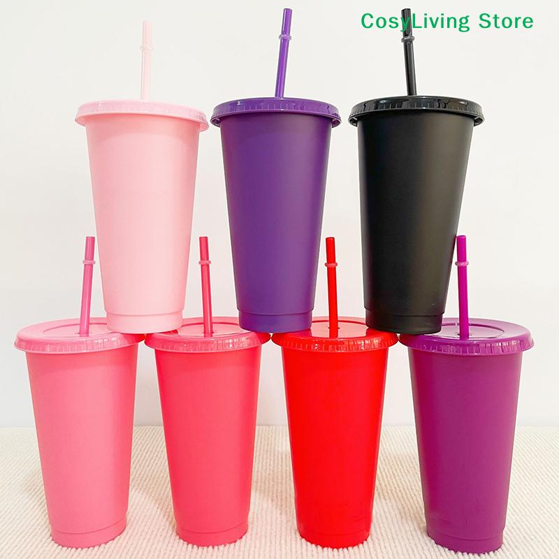 Reusable With Straws Lid Cold Drink Tumbler Flash Powder Water Bottle Plastic Drinkware Tumblers Straw Drinking Cup