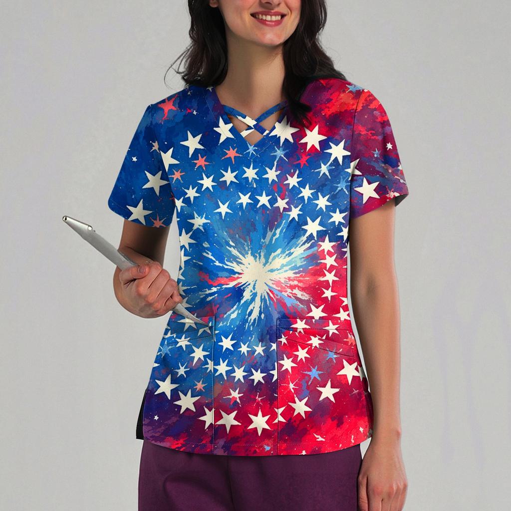 Women's Loose Independence Day Printed Top Short Sleeve T-shirt Pullover