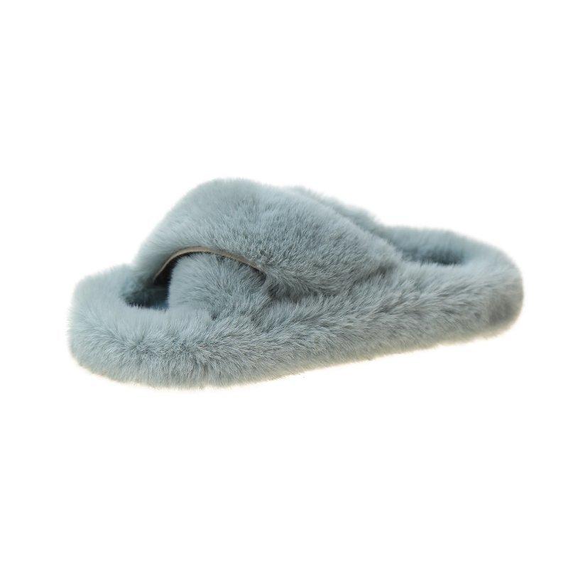 Crossed Plush Thermal Bathroom Casual slippers for Women Platform Anti-slippery Fur Lady Shoes